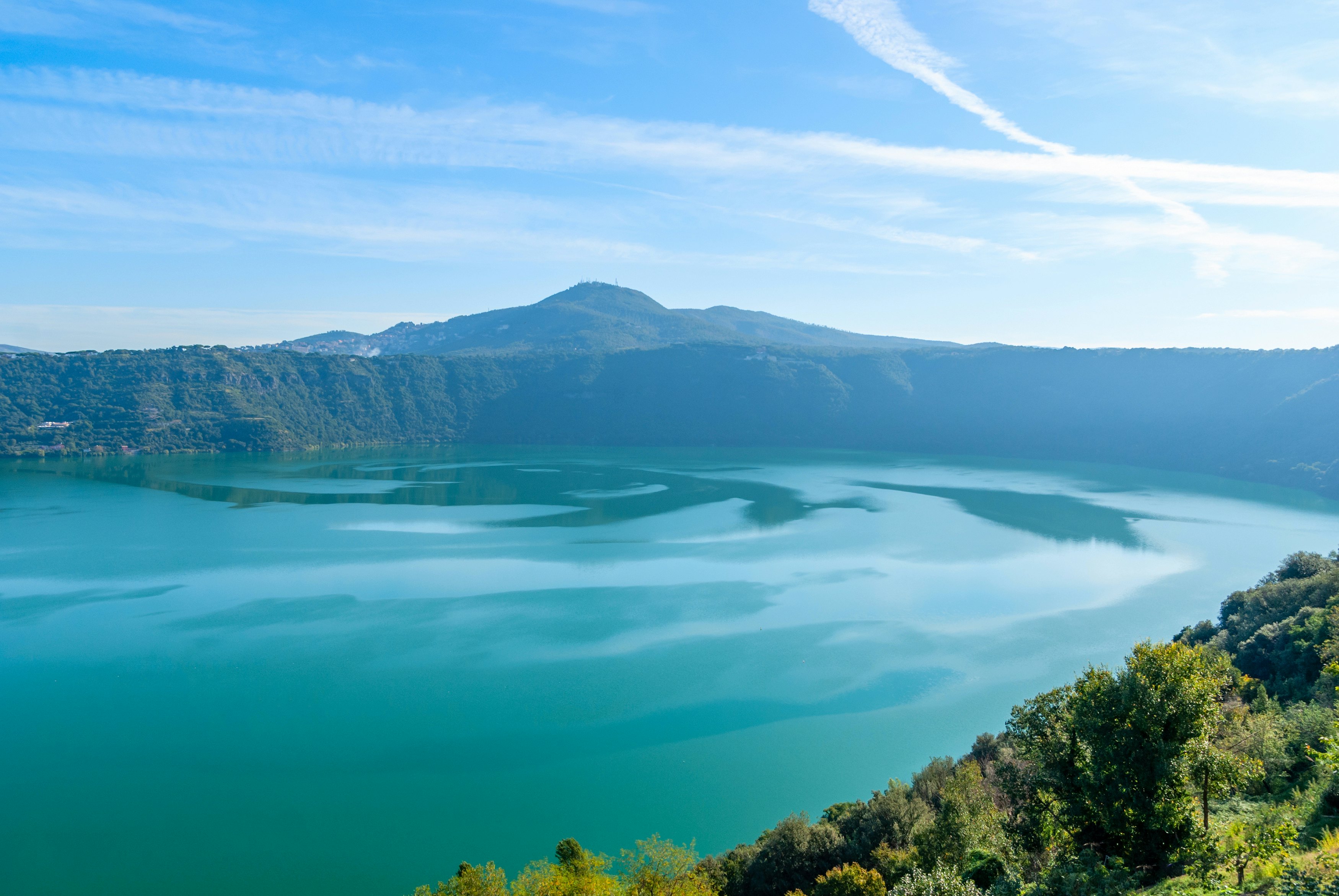 View of Lake Albano from the town of Castel Gandolfo in the Albano Hills.