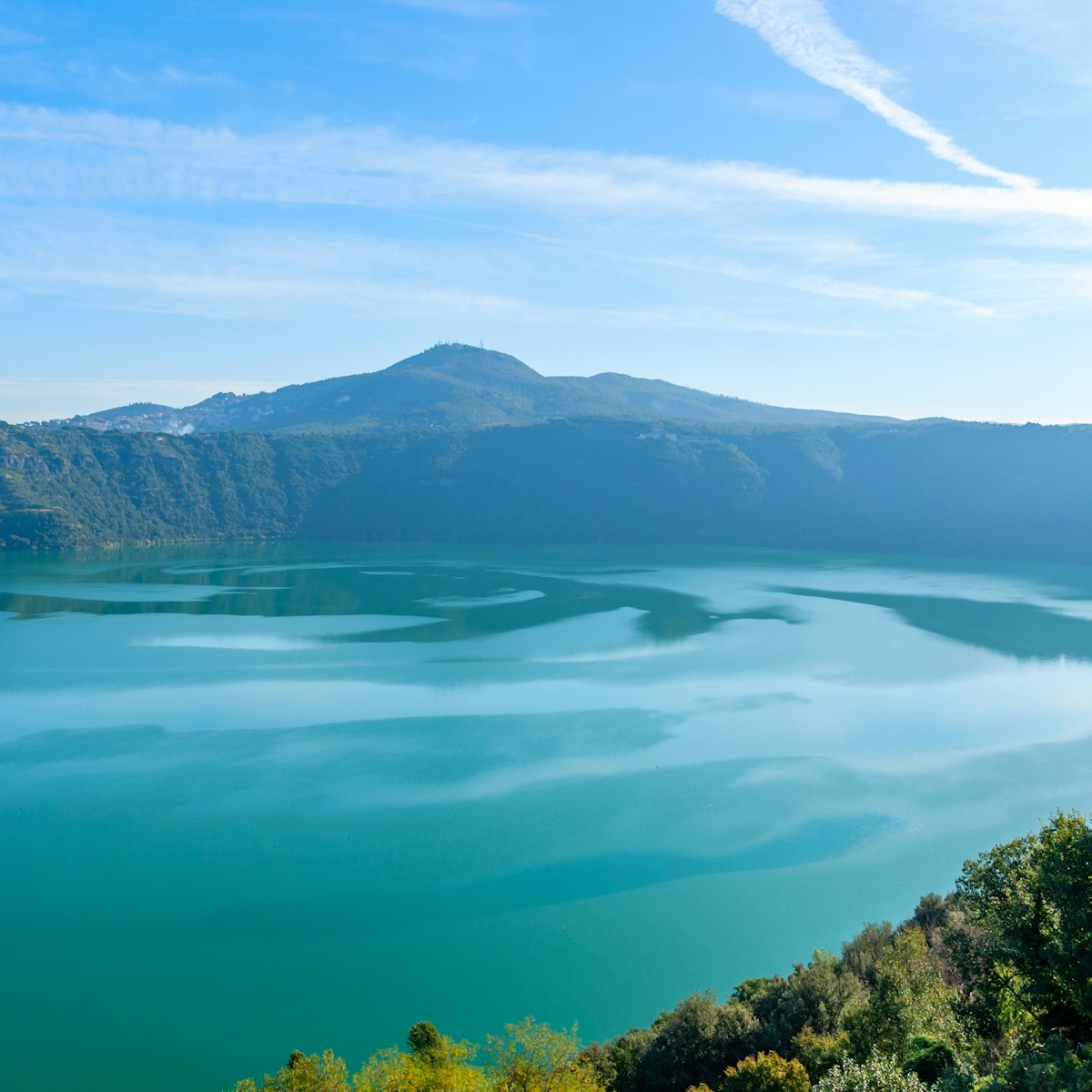 View of Lake Albano from the town of Castel Gandolfo in the Albano Hills.