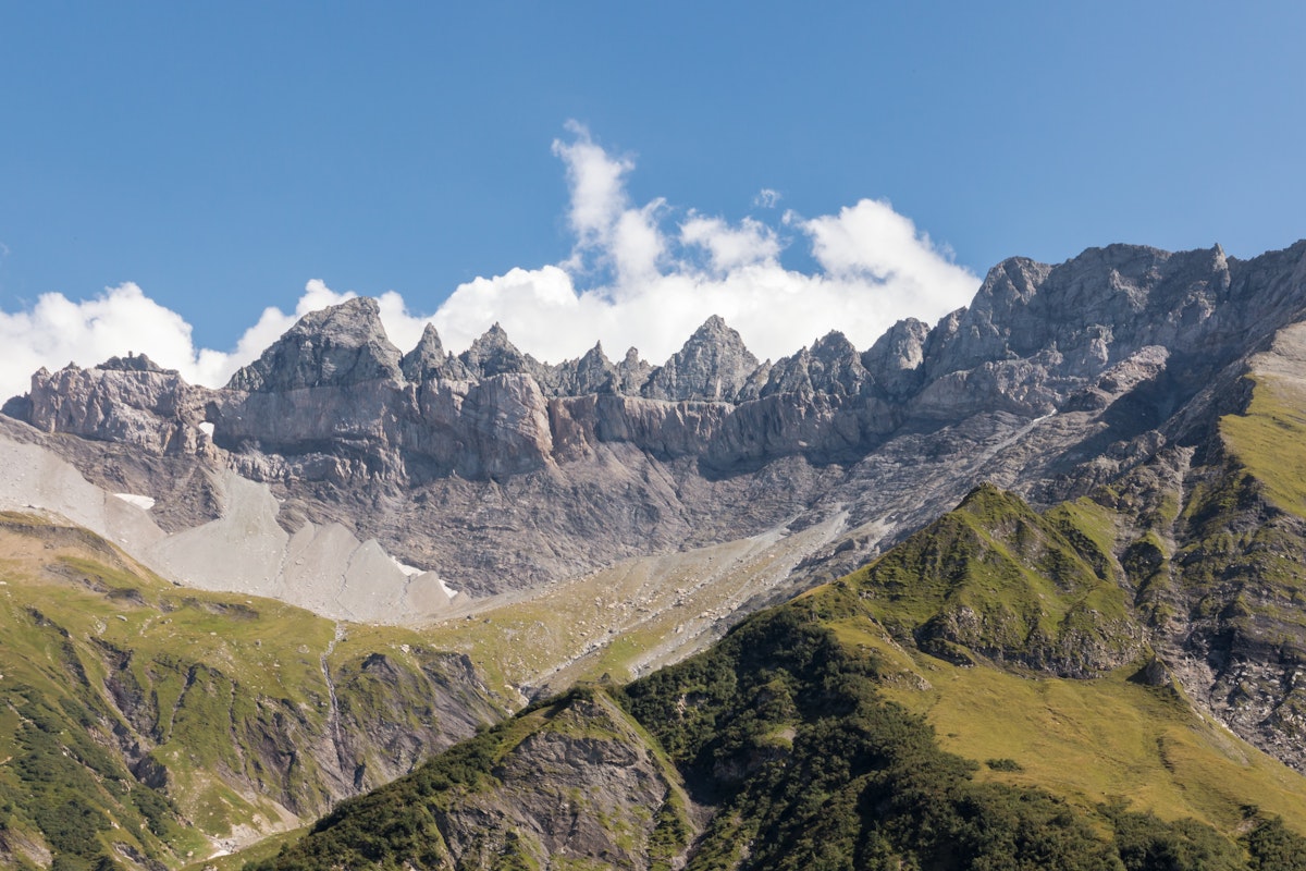 Swiss tectonic arena Sardona with Glarus Thrust in Switzerland.