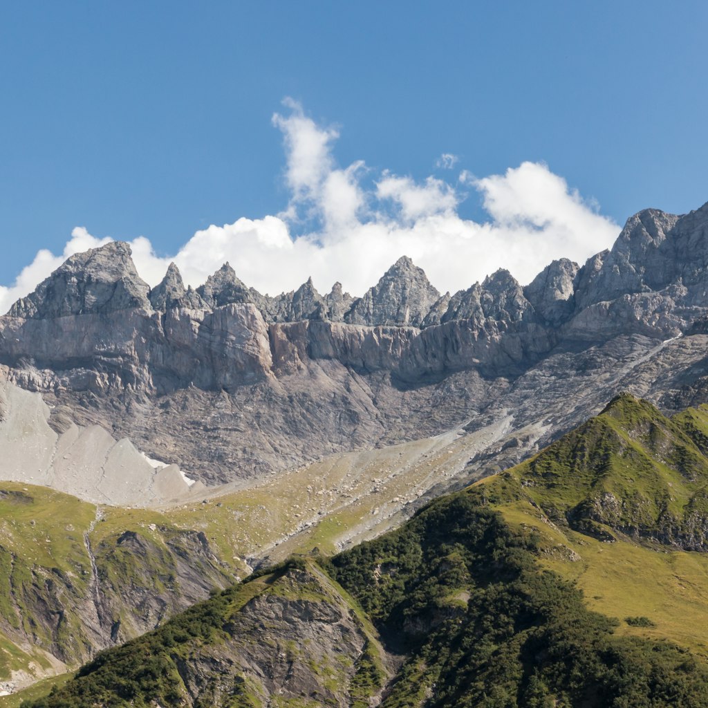 Swiss tectonic arena Sardona with Glarus Thrust in Switzerland.