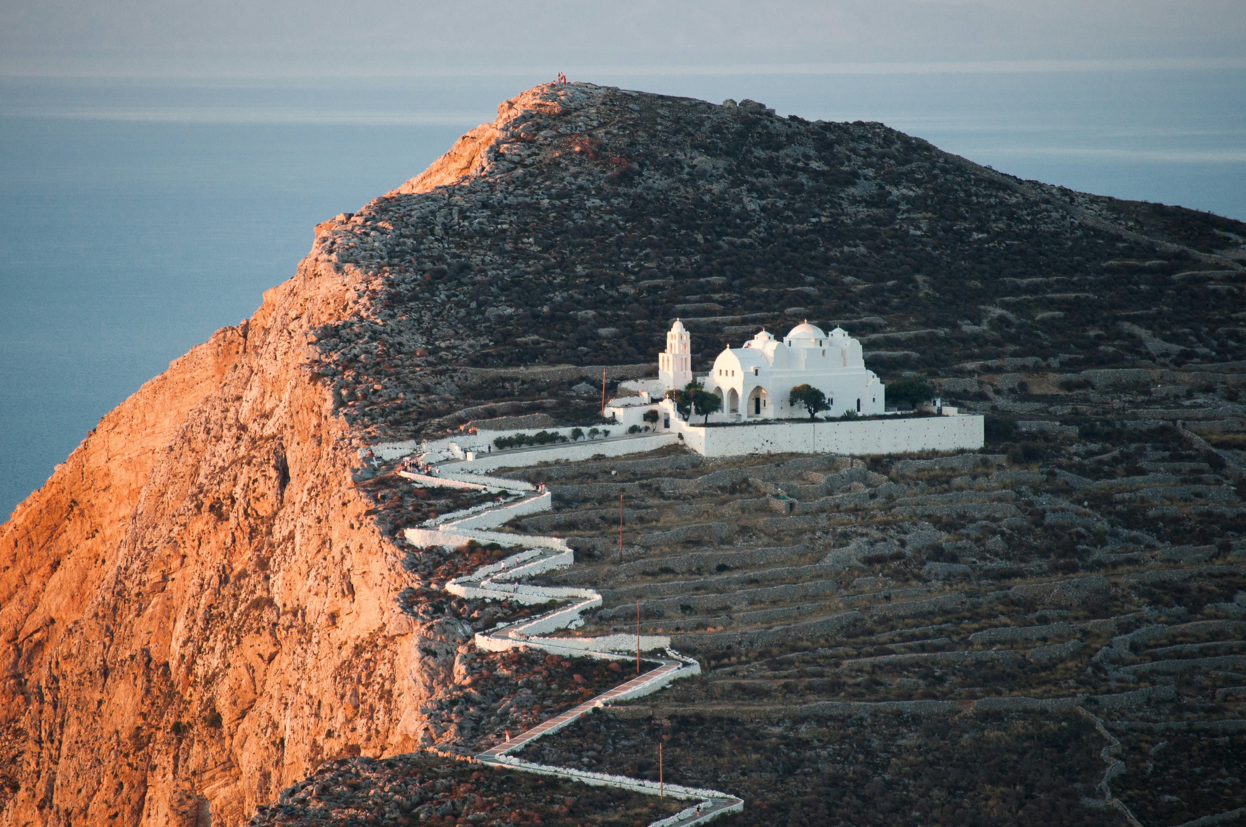 View of the church of Panagia at sunset on the Greek island of Folegandros.