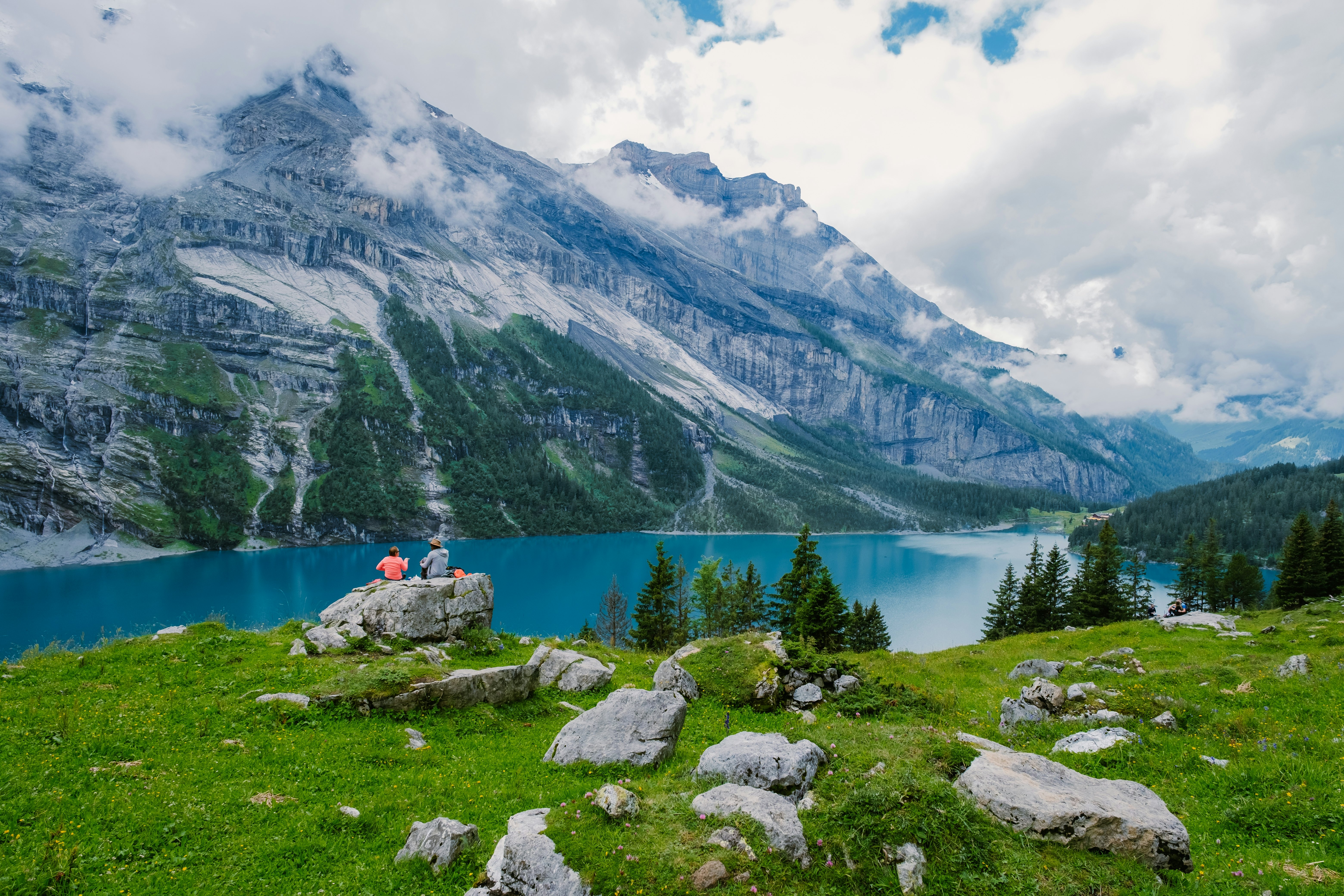 Summer morning on Oeschinensee Lake.