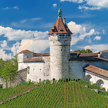 The Munot medieval circular fortification in the center of Schaffhausen on the High Rhine in Switzerland.