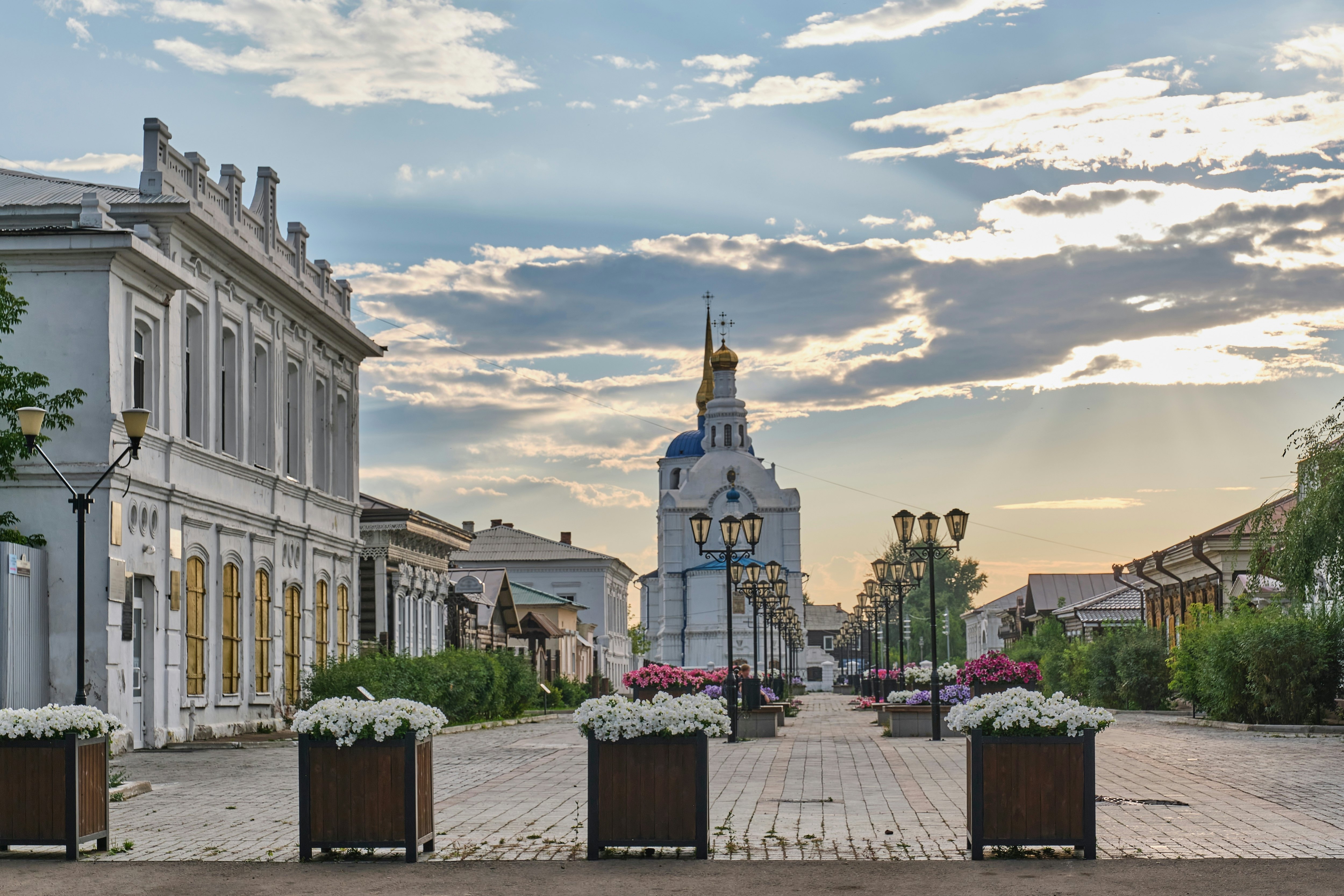 View of Sobornaya street, one of oldest streets in center of capital of Republic of Buryatia, Ulan-Ude, Russia. 