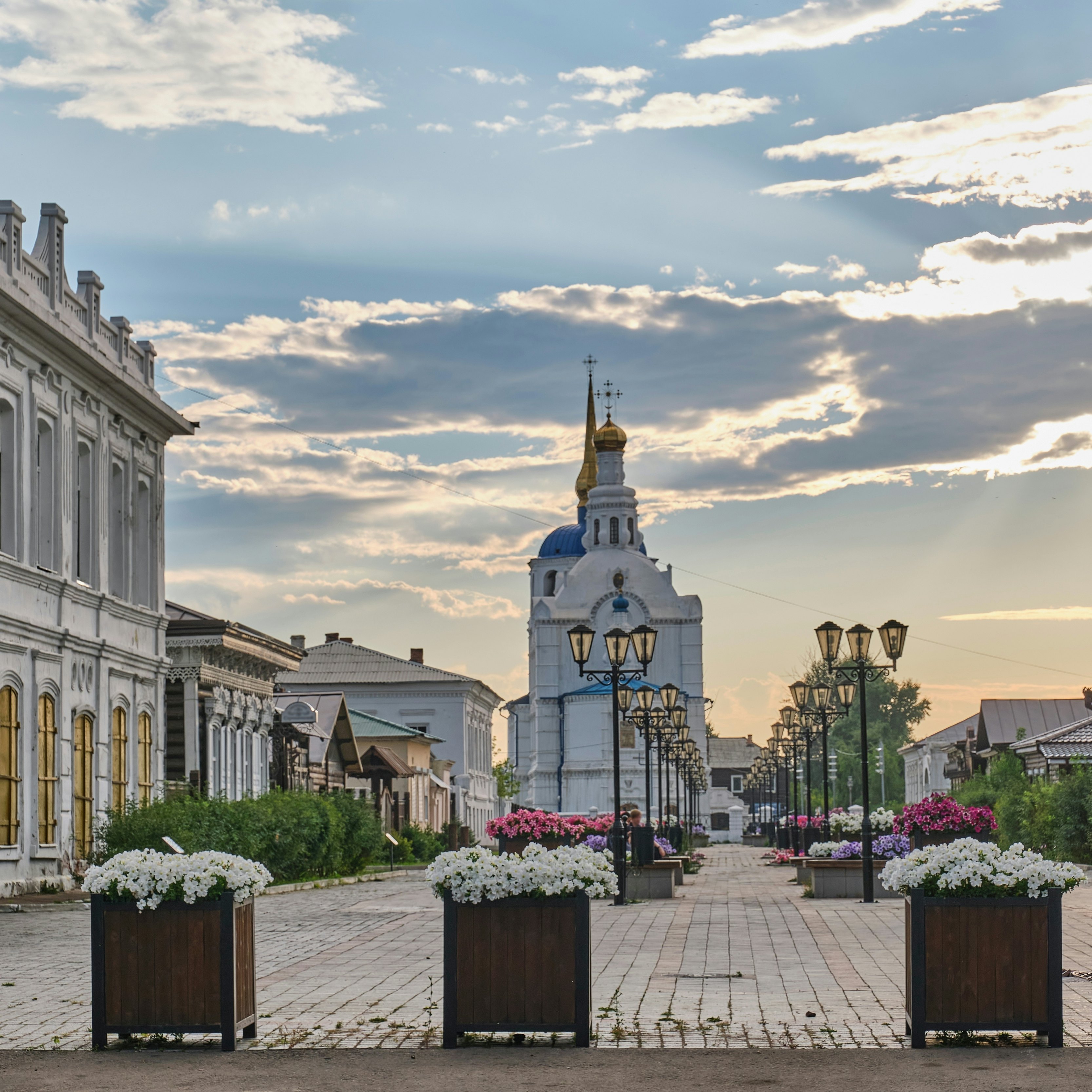 View of Sobornaya street, one of oldest streets in center of capital of Republic of Buryatia, Ulan-Ude, Russia.