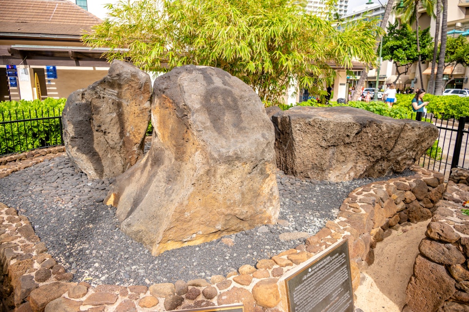 The Stones of Life - four stones on Waikiki Beach that were placed there as tribute to four legendary mahu.