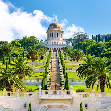 Shrine of the Bab and lower terraces at the Bahai World Center in Haifa, Israel.