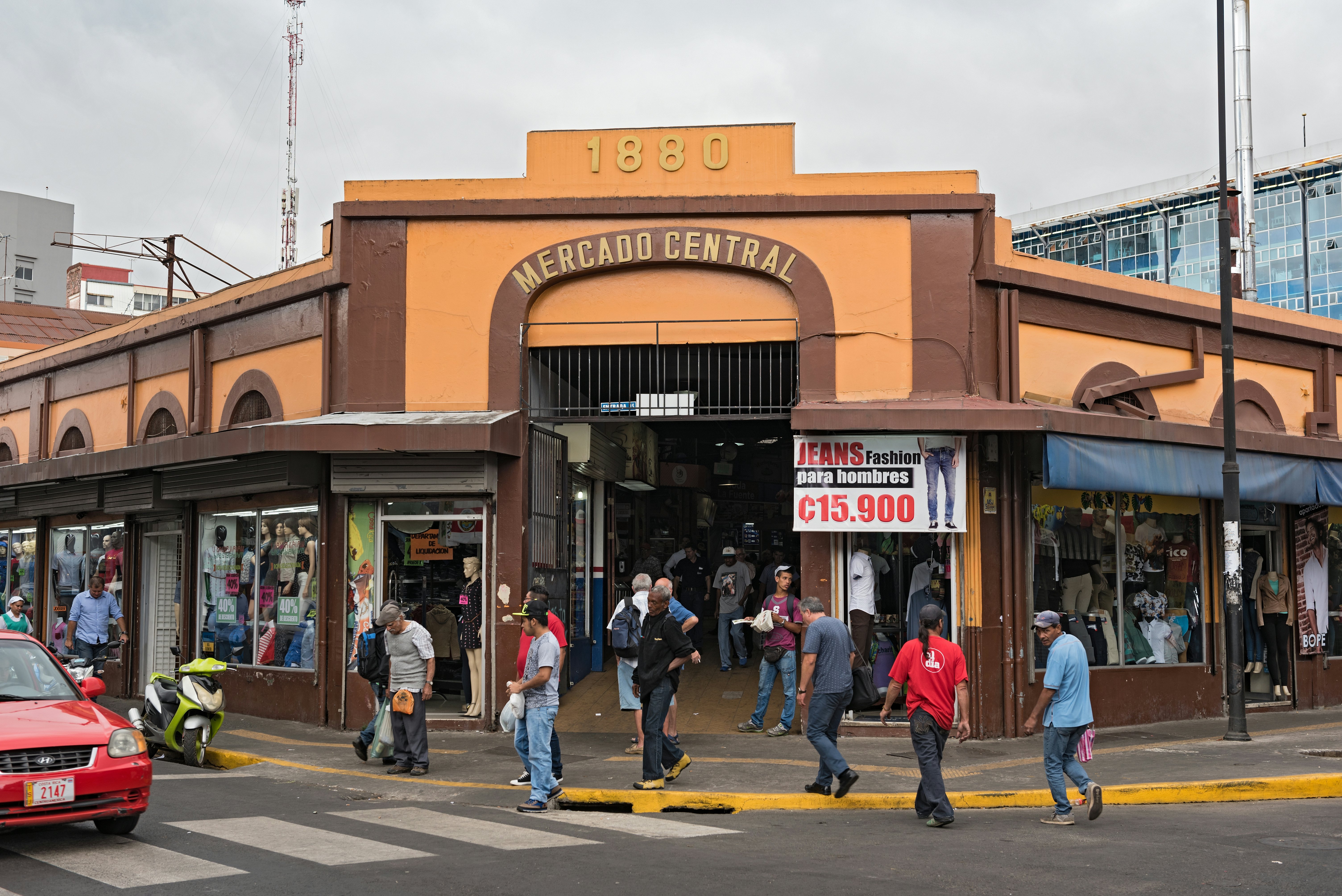 Street in front of the central market in downtown San Jose, Costa Rica