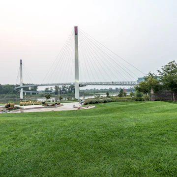 Bob Kerrey Pedestrian Bridge over the Missouri River in Omaha, Nebraska.