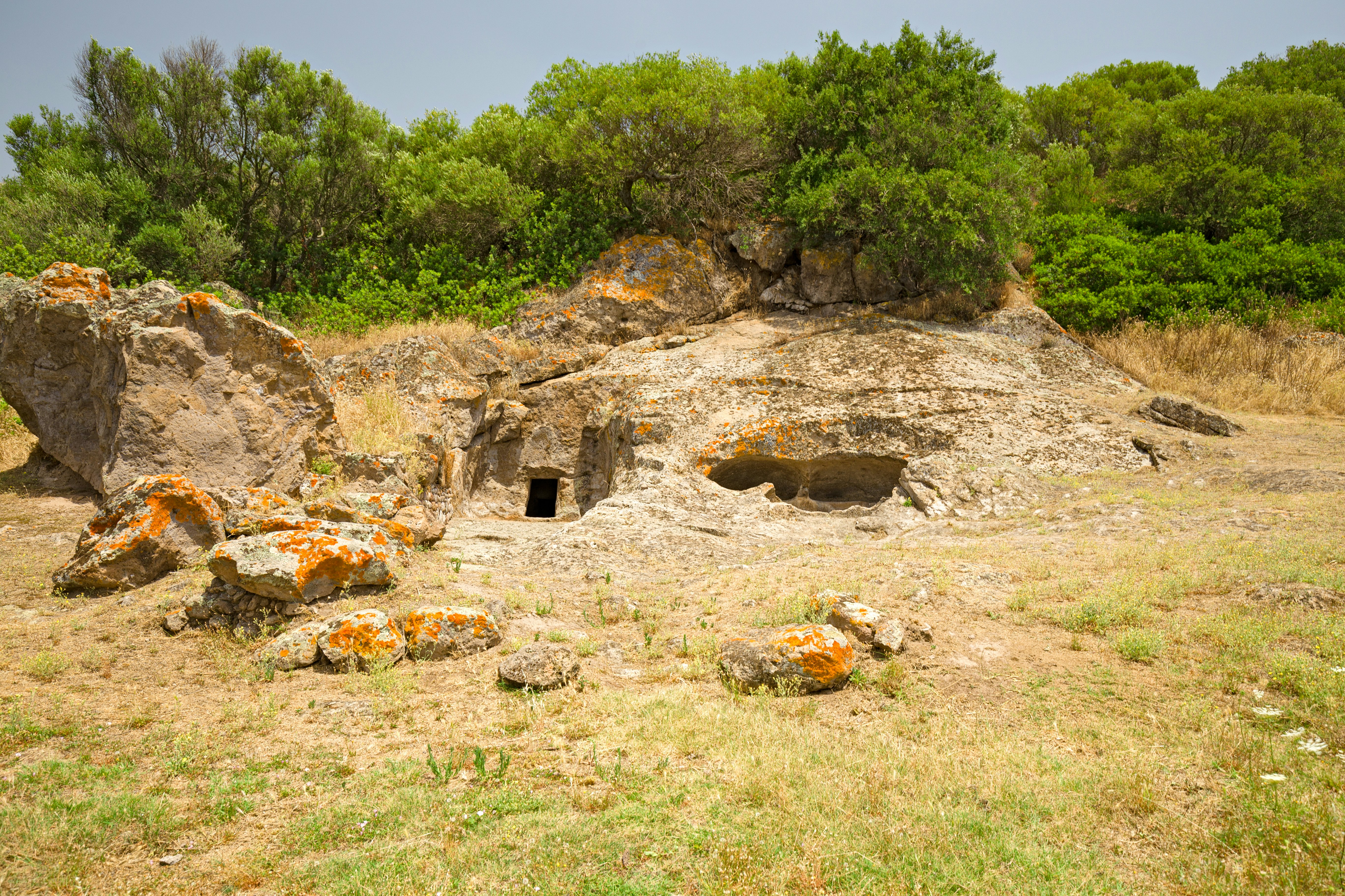View of the Neolithic tombs of the "Necropolis of Montessu" dating back to 4000 years BC in Sardinia, Italy.