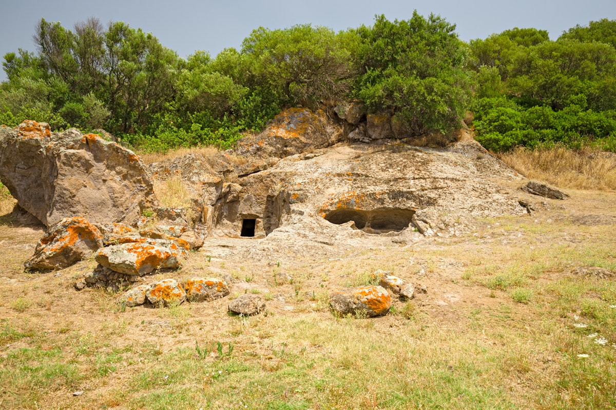 View of the Neolithic tombs of the "Necropolis of Montessu" dating back to 4000 years BC in Sardinia, Italy.