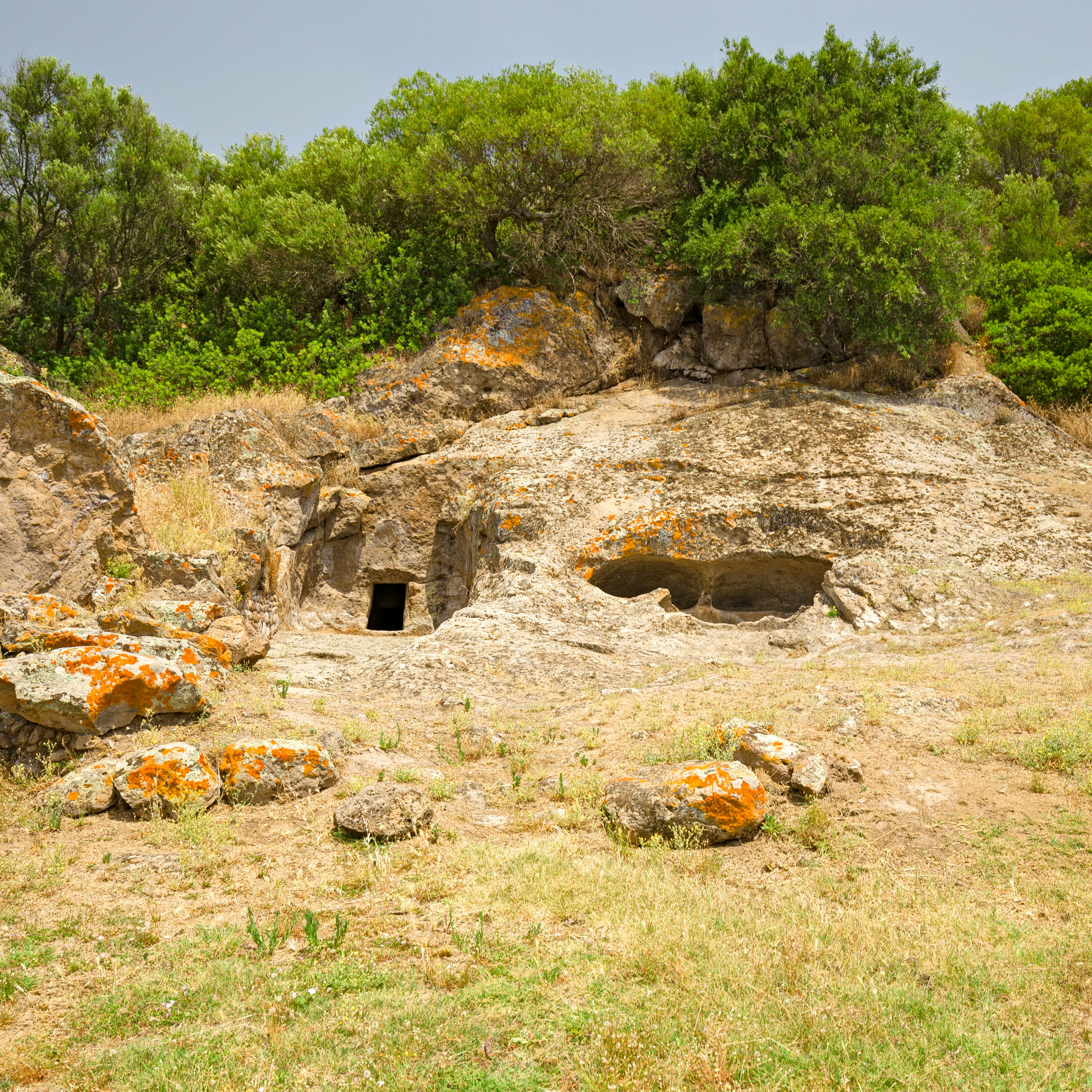 View of the Neolithic tombs of the "Necropolis of Montessu" dating back to 4000 years BC in Sardinia, Italy.