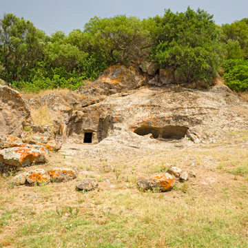 View of the Neolithic tombs of the "Necropolis of Montessu" dating back to 4000 years BC in Sardinia, Italy.