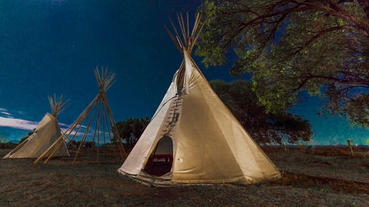 Moonlight on Indian Tepee at Ute Indian Museum, Montrose, Colorado.
