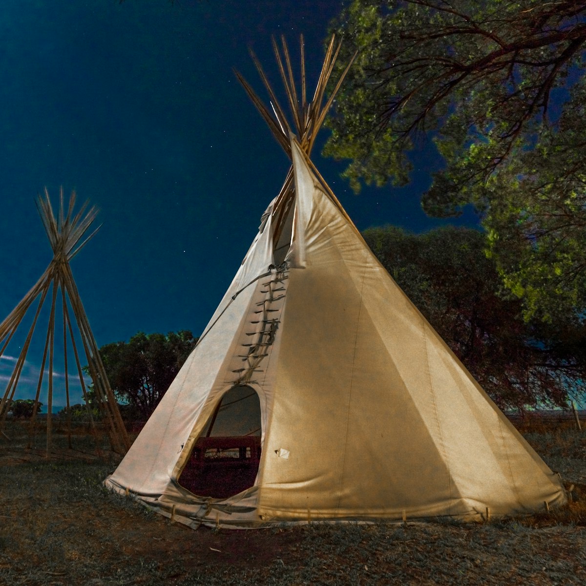 Moonlight on Indian Tepee at Ute Indian Museum, Montrose, Colorado.