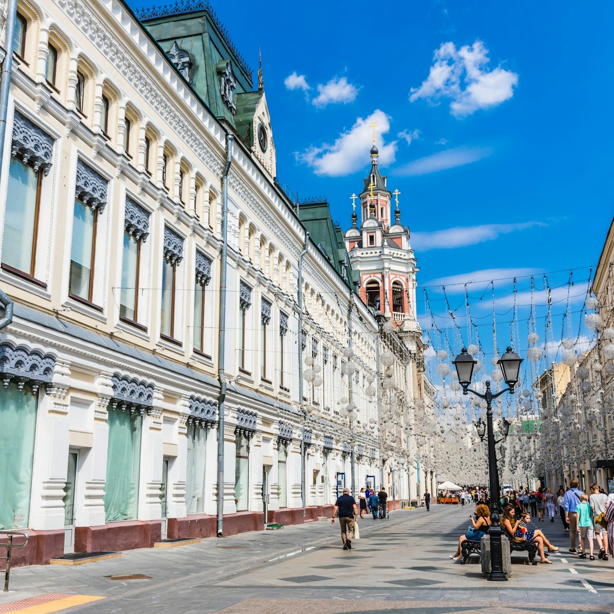Nikolskaya Street, a pedestrian street in the Kitay-Gorod of Moscow, which connects Red Square and Lubyanka Square.