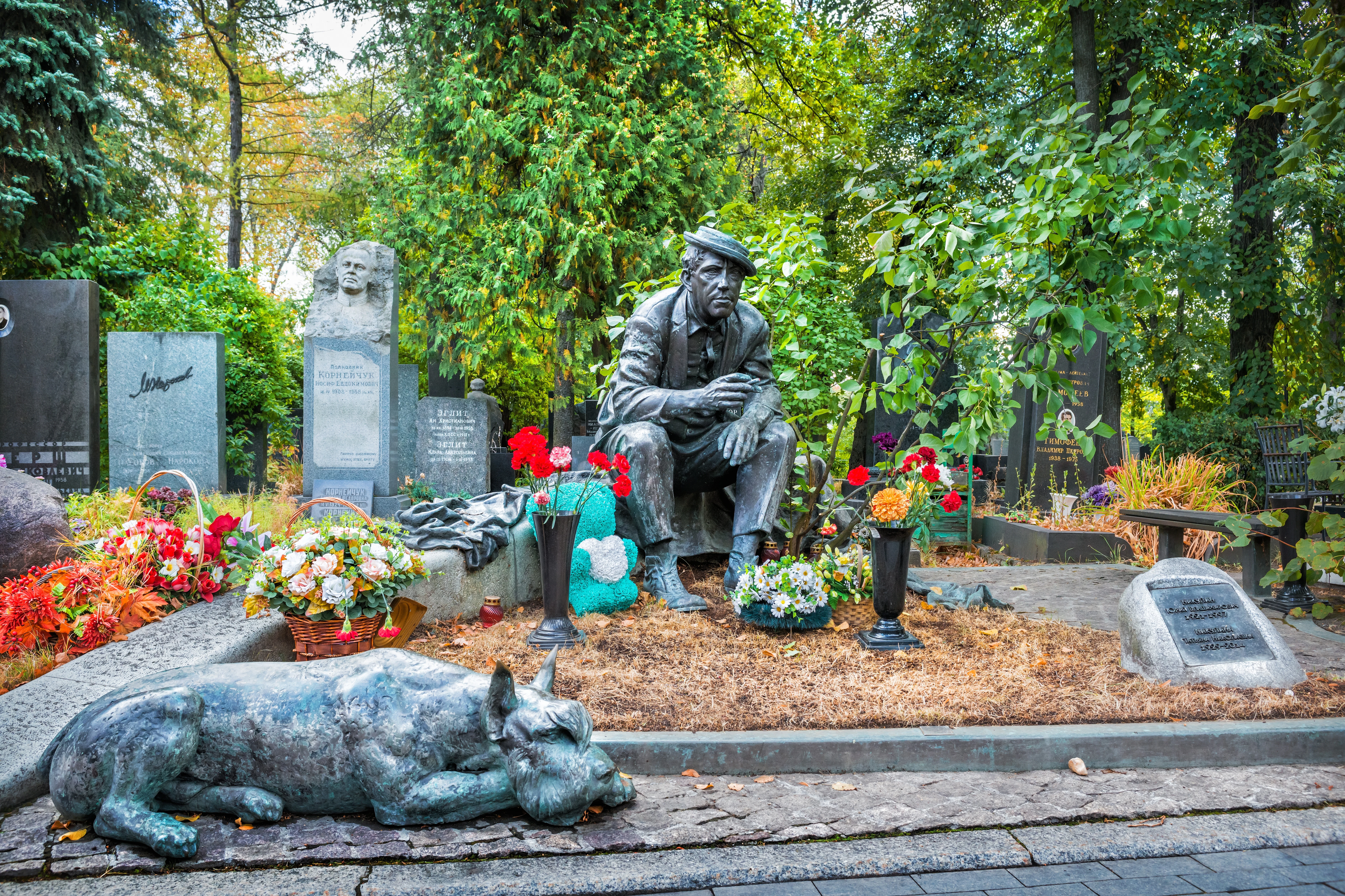 Grave of actor Yuri Vladimirovich Nikulin in Novodevichy Cemetery.