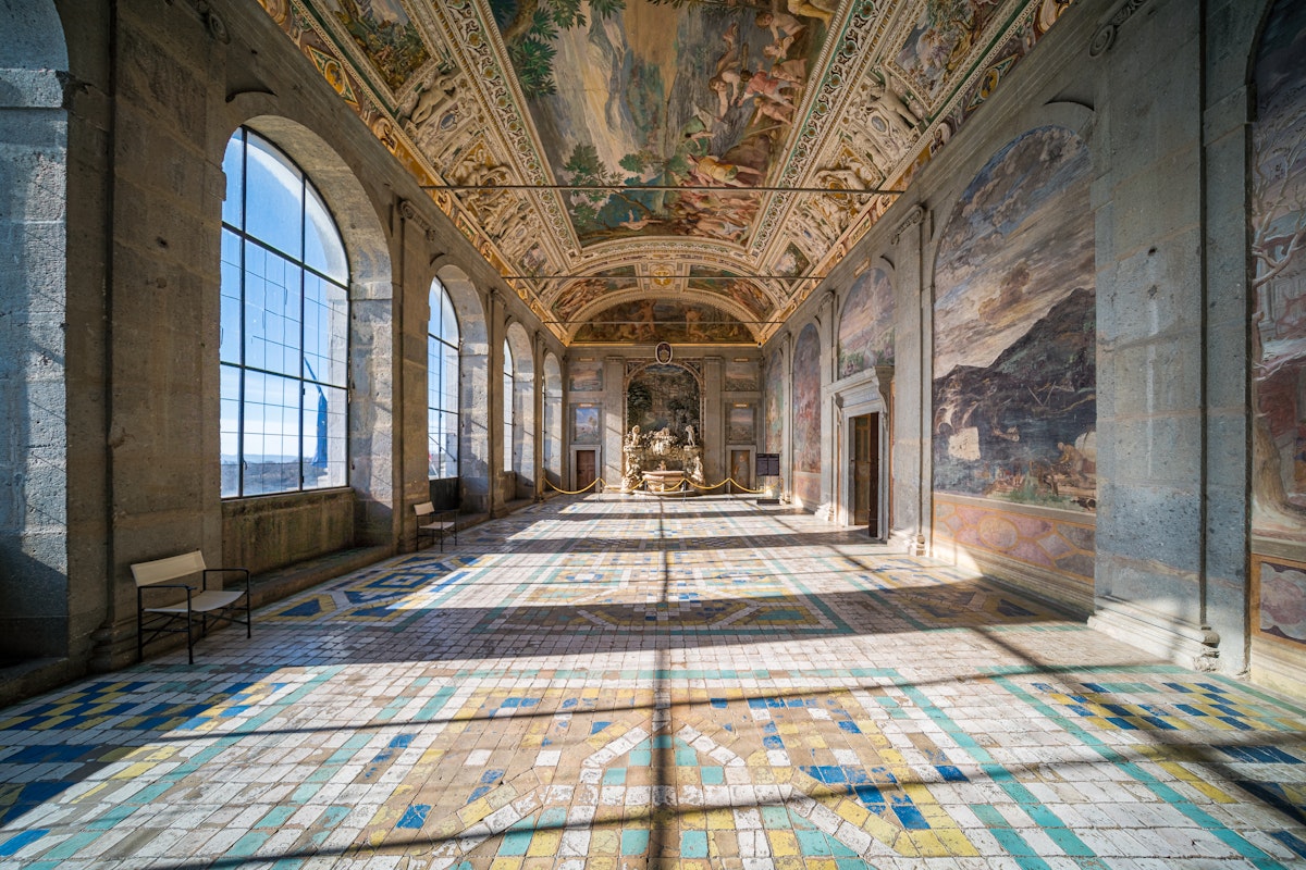 Marvelous frescoed hall in Farnese Palace in Caprarola, Province of Viterbo, Lazio, Italy. 