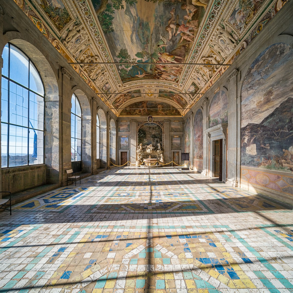 Marvelous frescoed hall in Farnese Palace in Caprarola, Province of Viterbo, Lazio, Italy. 