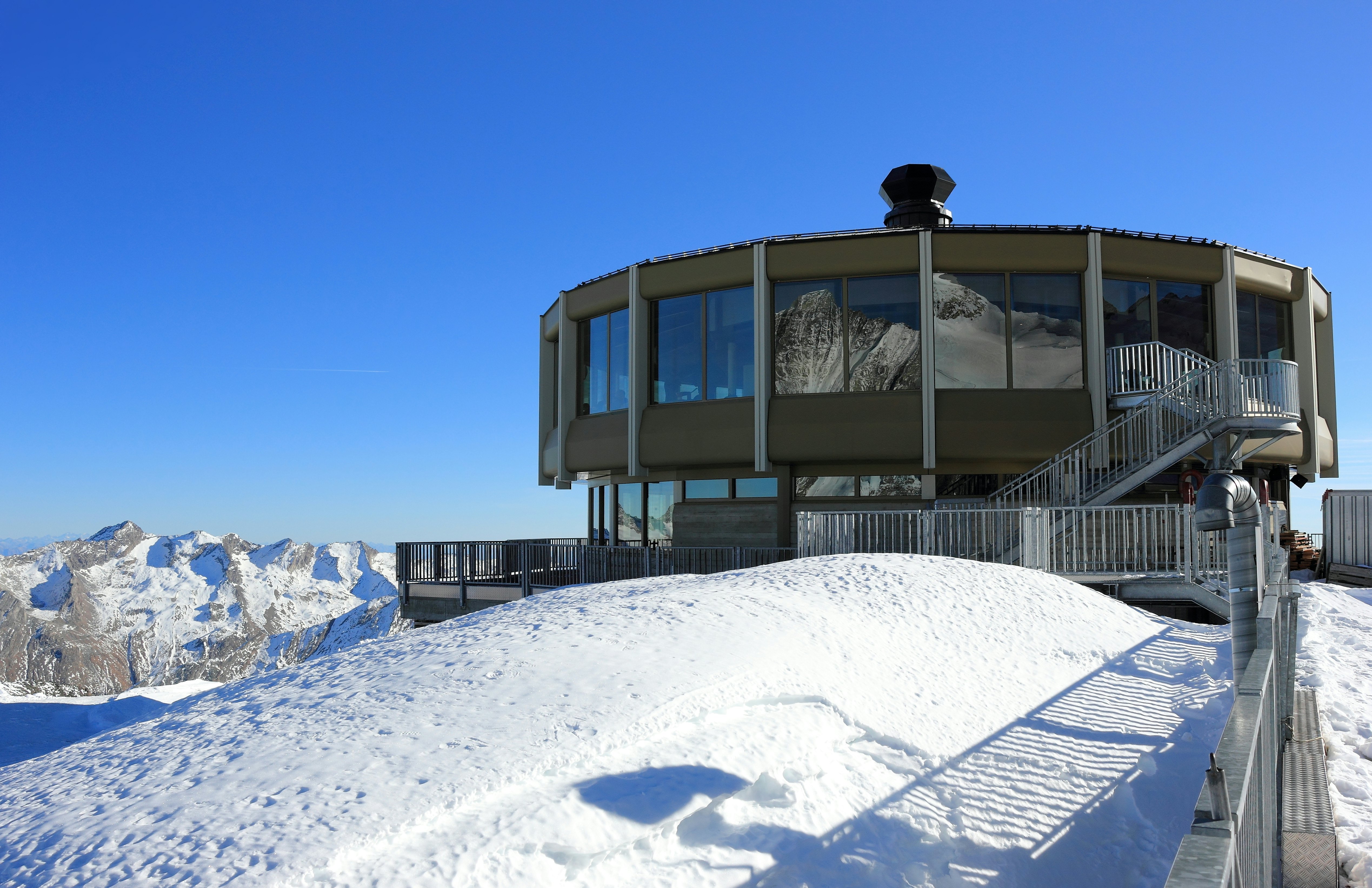 The world's highest revolving restaurant on the Allalin glacier.