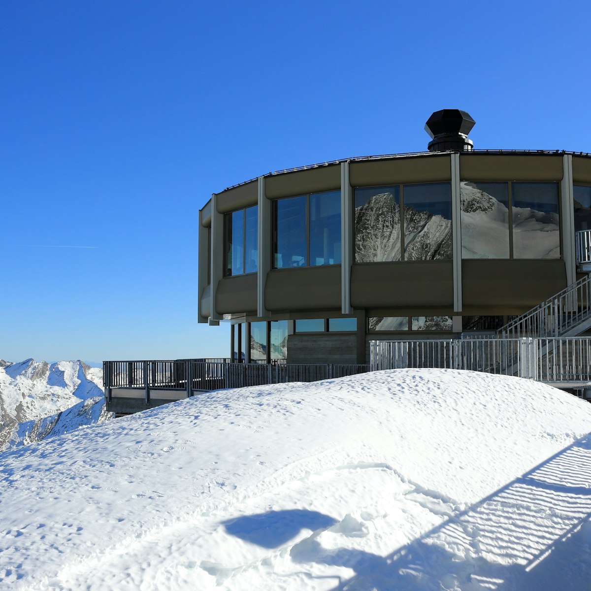 The world's highest revolving restaurant on the Allalin glacier.