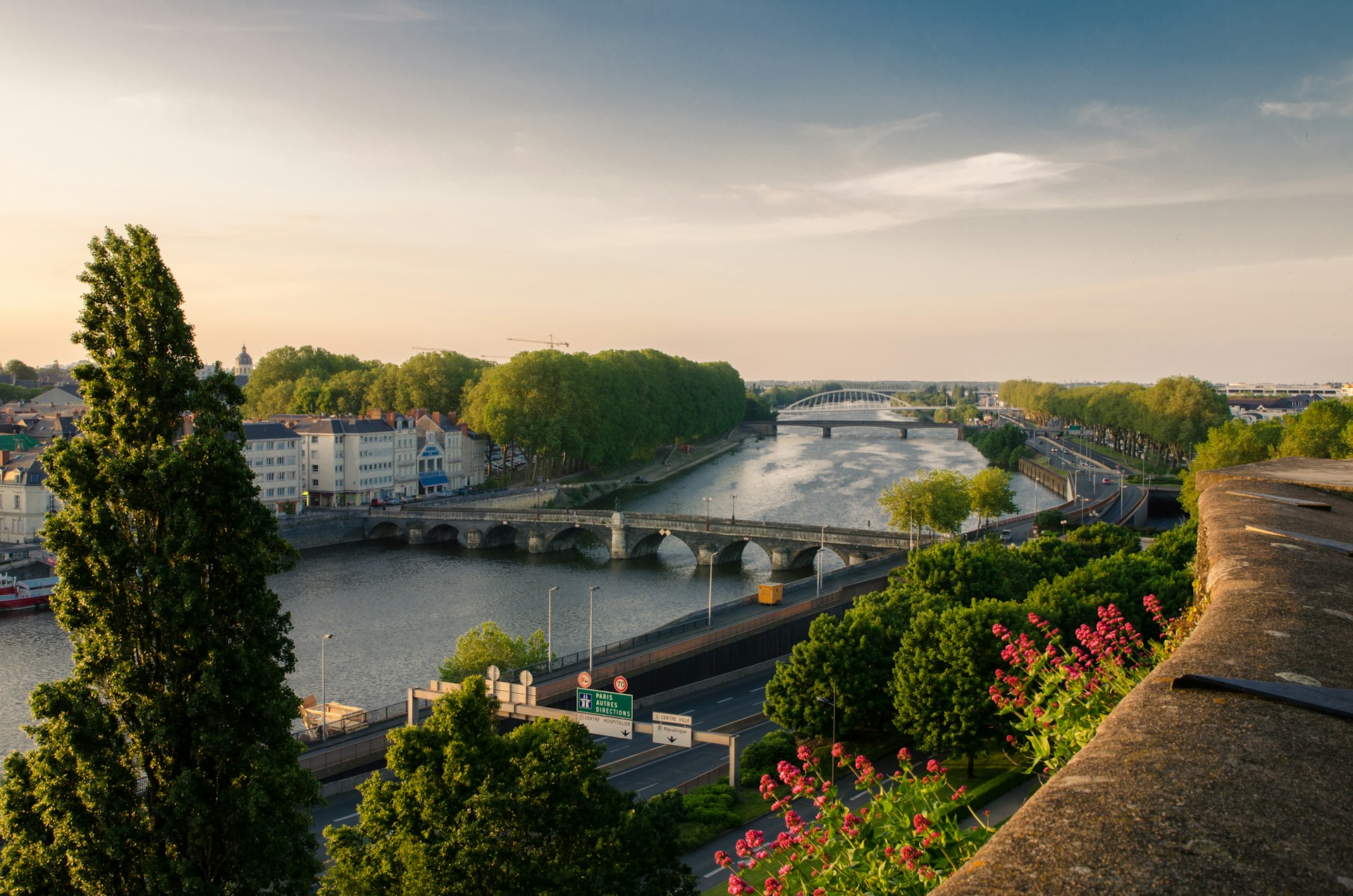 The Loire River as seen from a viewpoint at Angers in Loire Valley, France