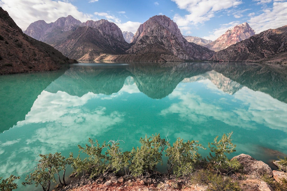 Iskanderkul mountain lake of glacial origin in Tajikistan's Sughd Province.
