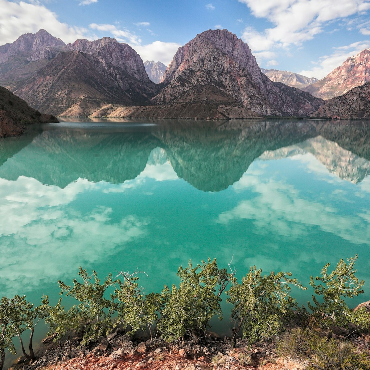 Iskanderkul mountain lake of glacial origin in Tajikistan's Sughd Province.
