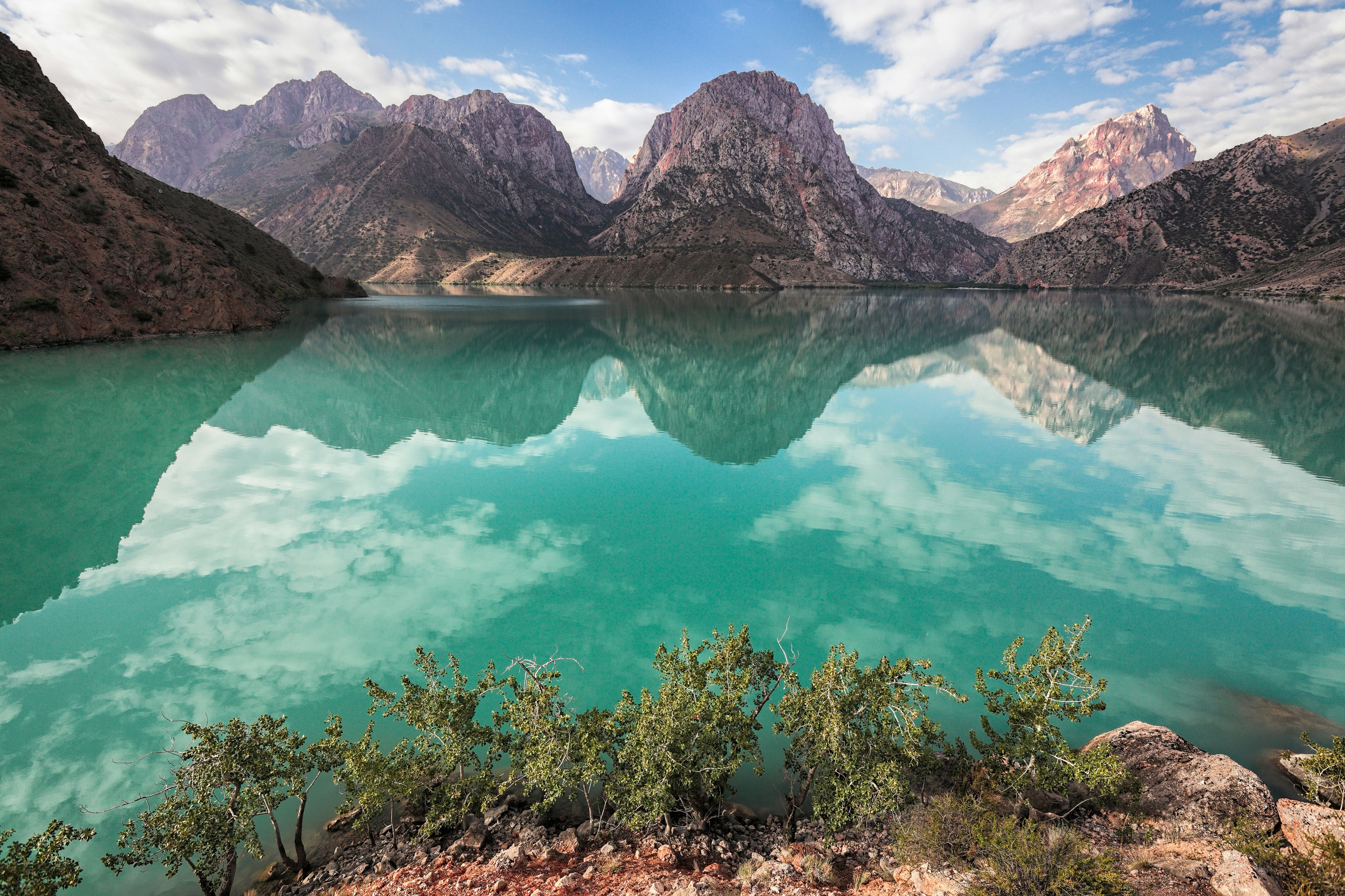 Iskanderkul mountain lake of glacial origin in Tajikistan's Sughd Province.