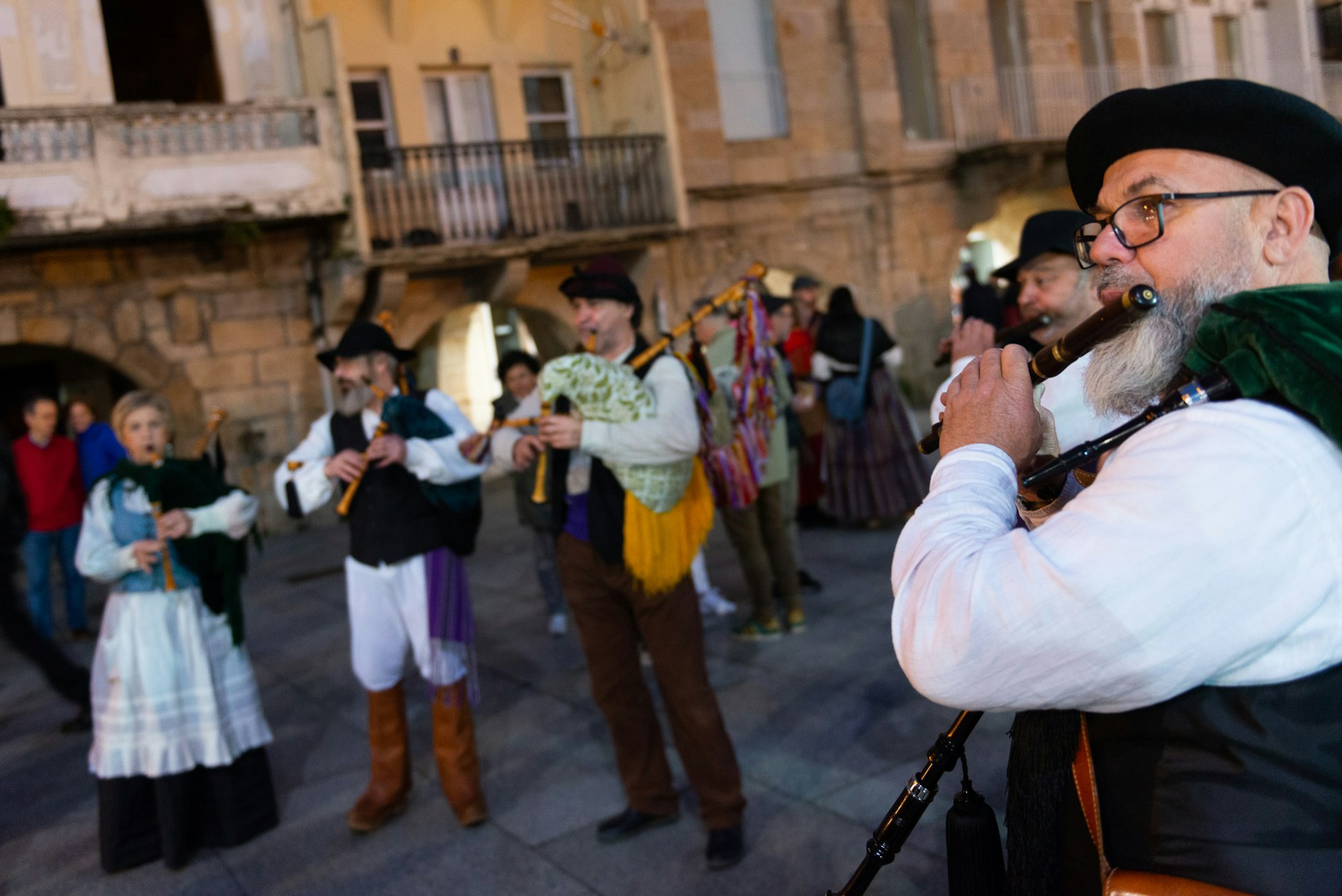 Musicians playing Celtic-influenced music at a festival in Vigo, Spain