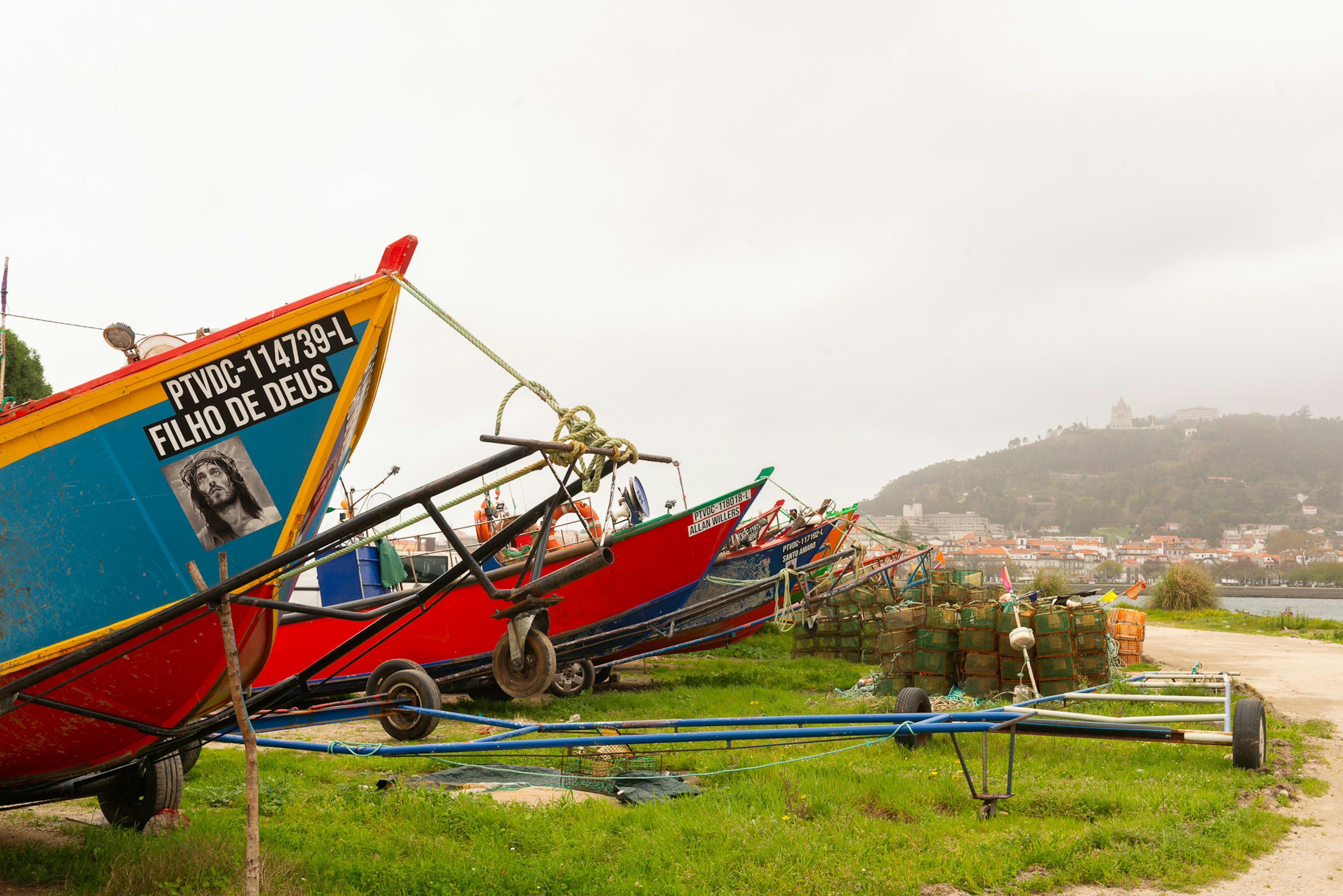 Fishing boats on shore opposite Viana do Castelo