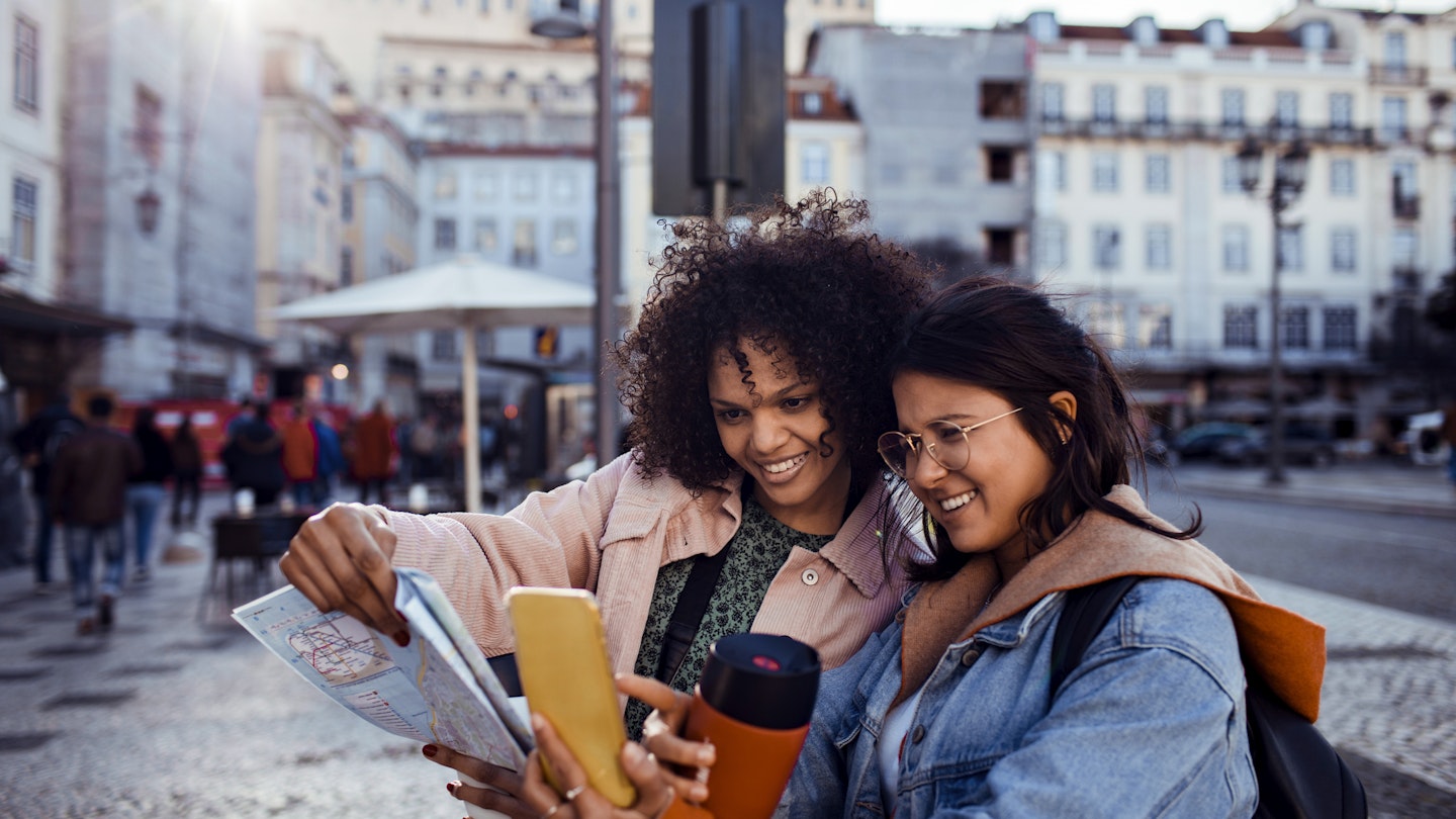 Close up of two friends exploring the city
1209019387
Two friends looking at a paper map on the street in Lisbon, Portugal