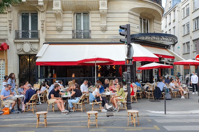 A view at the 'Cafe Charlot' in the 'Le Marais' quarter as bars and restaurants reopen after two months of nationwide restrictions