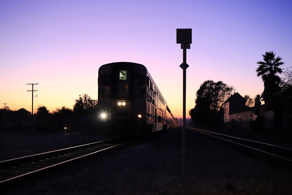 Amtrak Pacific Surfliner Train at Moorpark Station under the Sunset.
1460641662