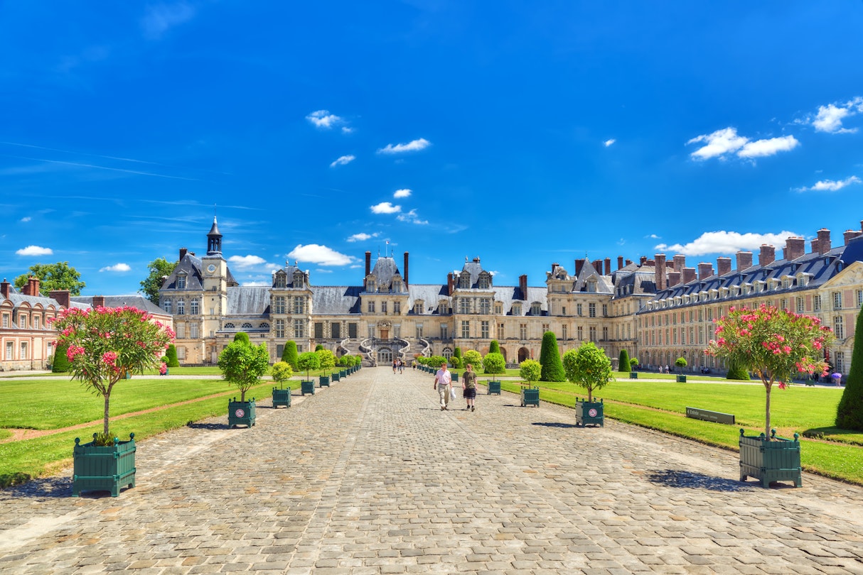 Suburban Residence of the France Kings - beautiful Chateau Fontainebleau. - stock photo