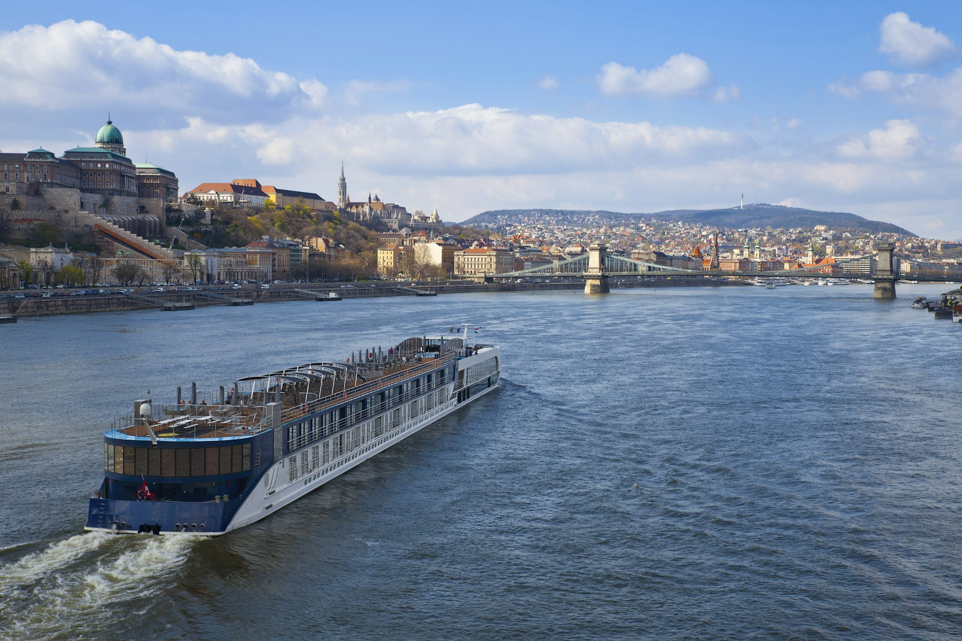 Ferry travelling along the Danube in Budapest.