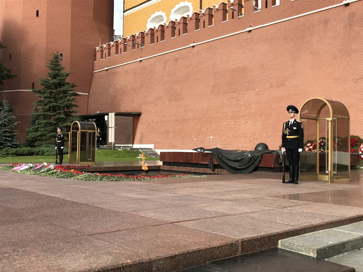 Eternal fire at the Tomb of the Unknown Soldier in Moscow.