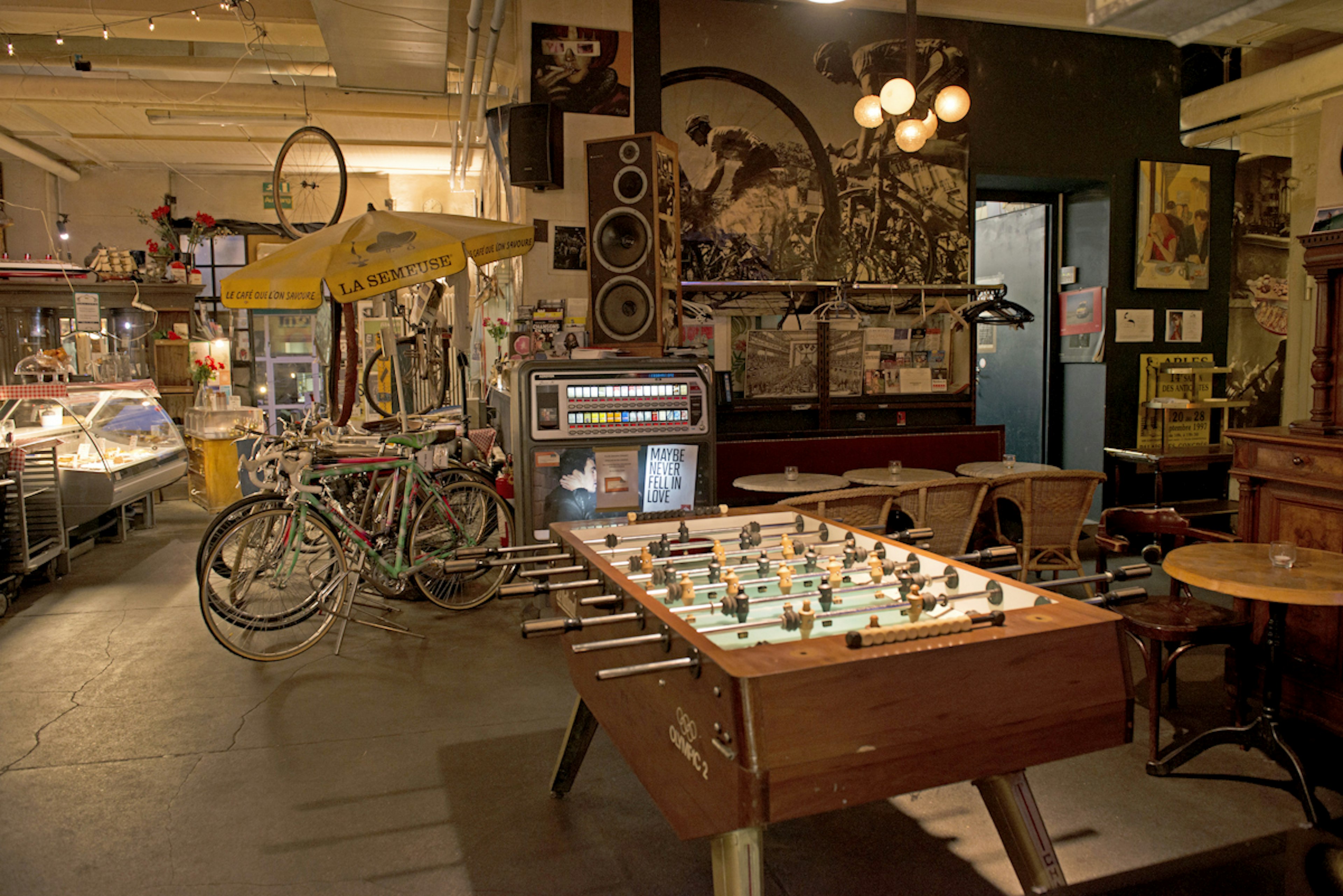 Games area in Les Halles cafe-bar, West End.