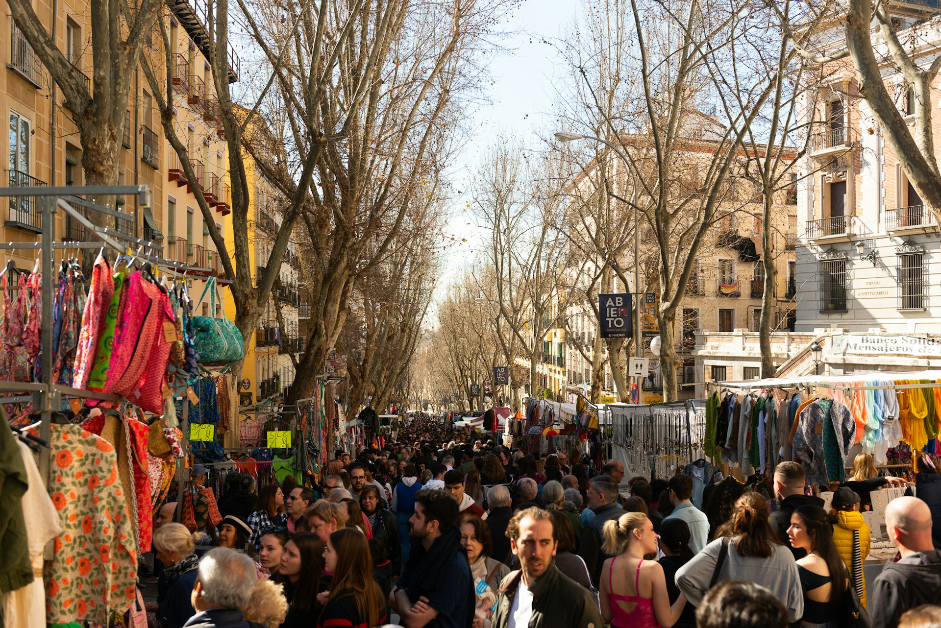 Shoppers at El Rastro market in Madrid