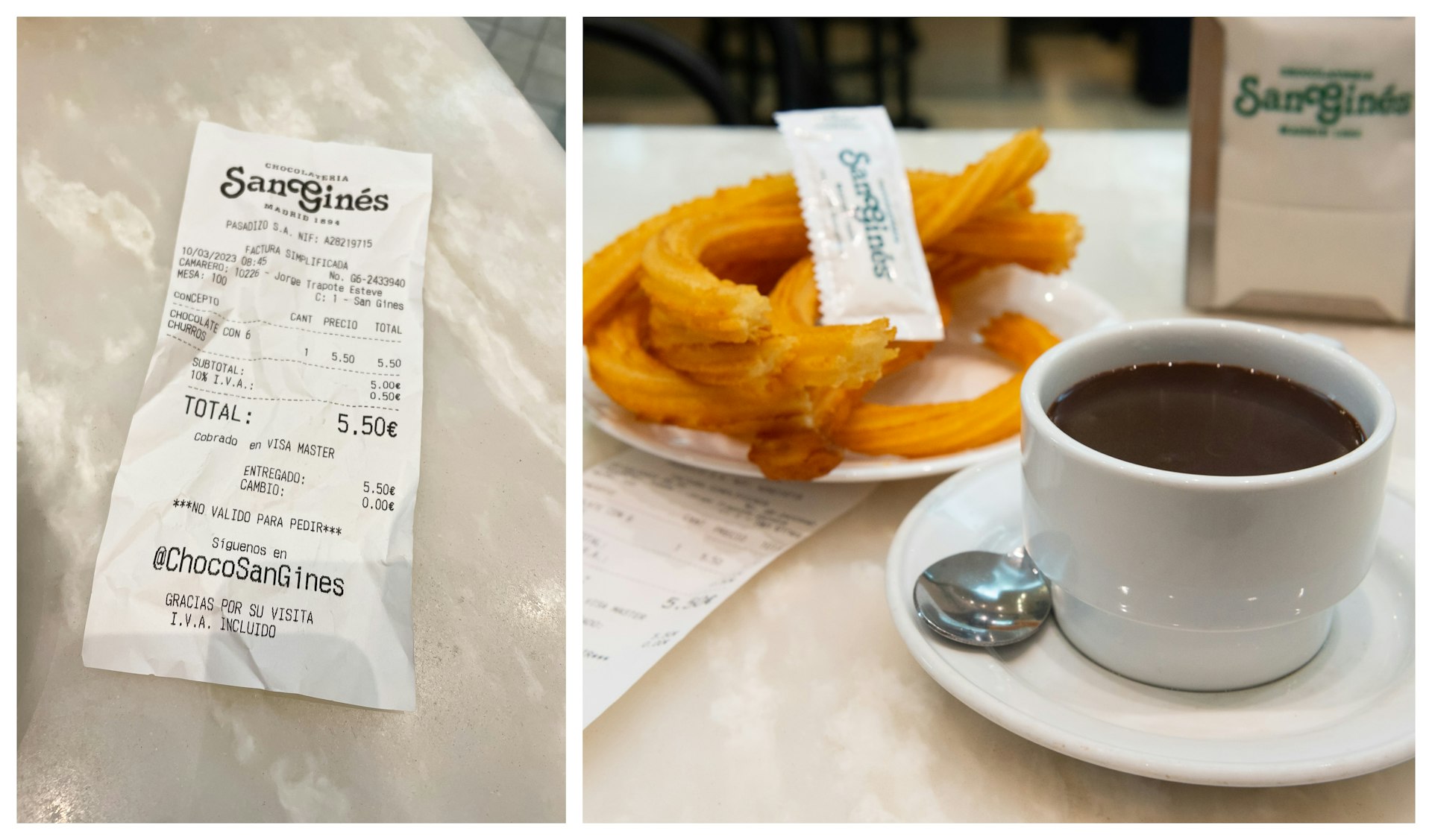 Hot chocolate and churros in San Gines Madrid