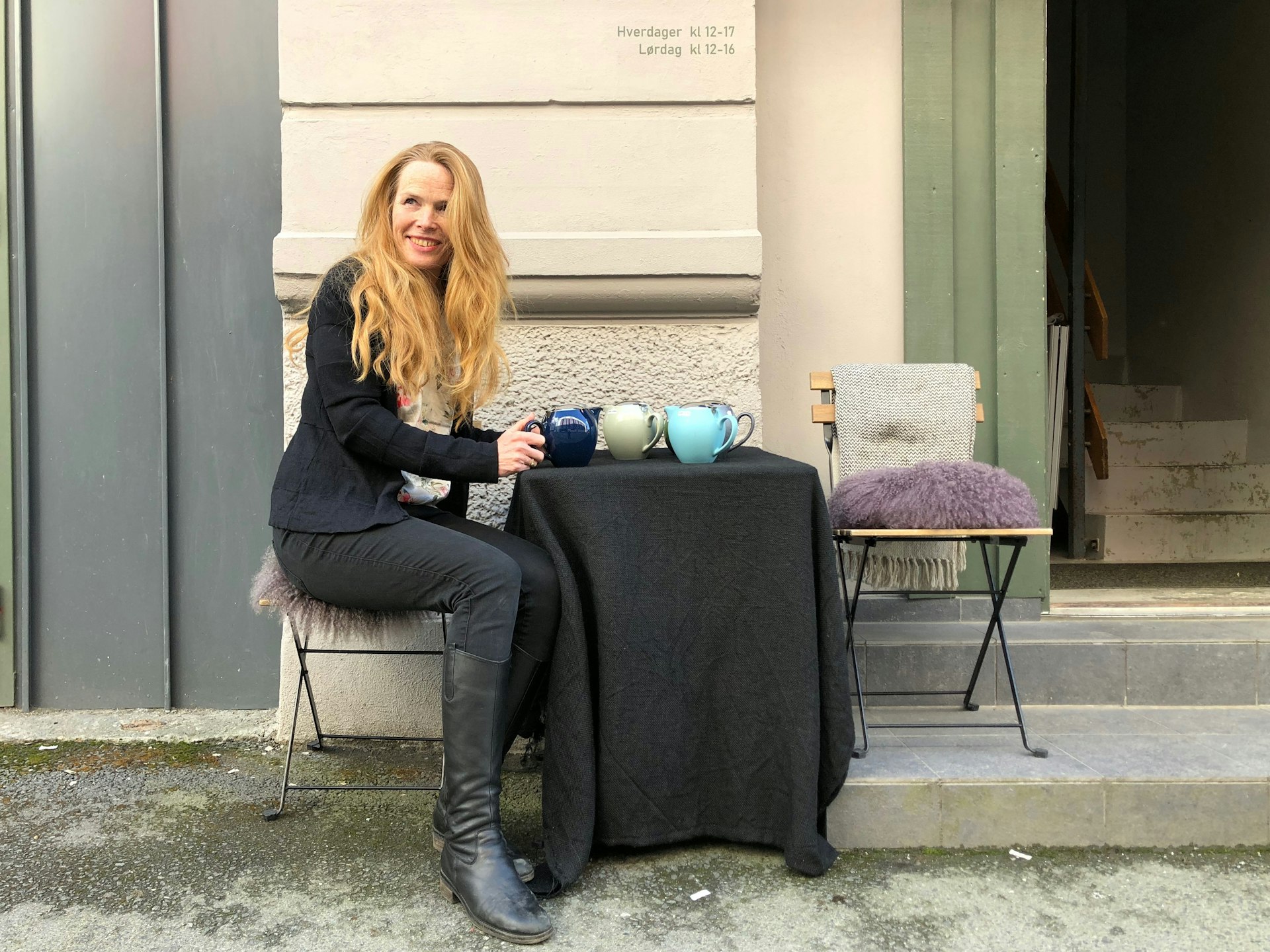 Master tea blender Hanne Charlotte Heggberget outside her atelier-boutique in Trondheim, Norway