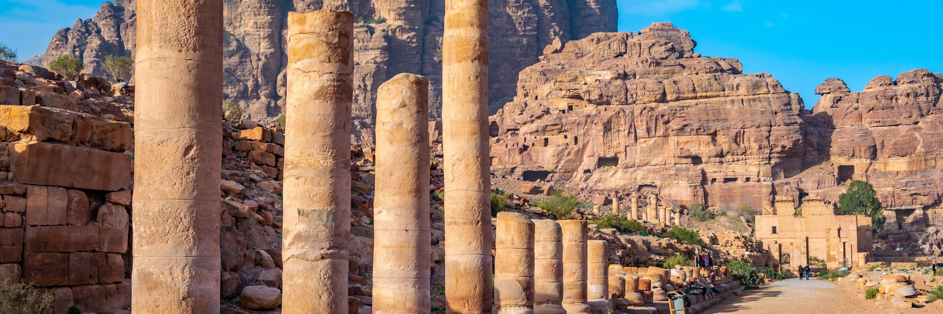 Colonnaded street leading to the Qasr al Bint in Petra, Jordan.