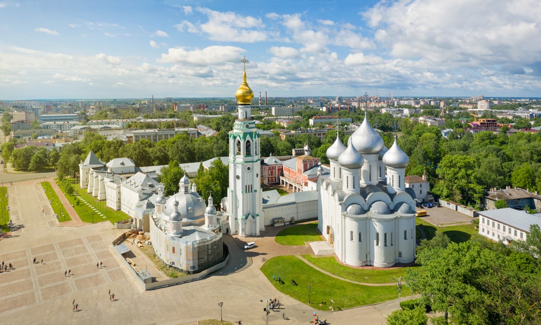 Aerial view of Vologda Kremlin in Vologda, Russia.