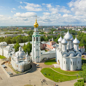 Aerial view of Vologda Kremlin in Vologda, Russia.