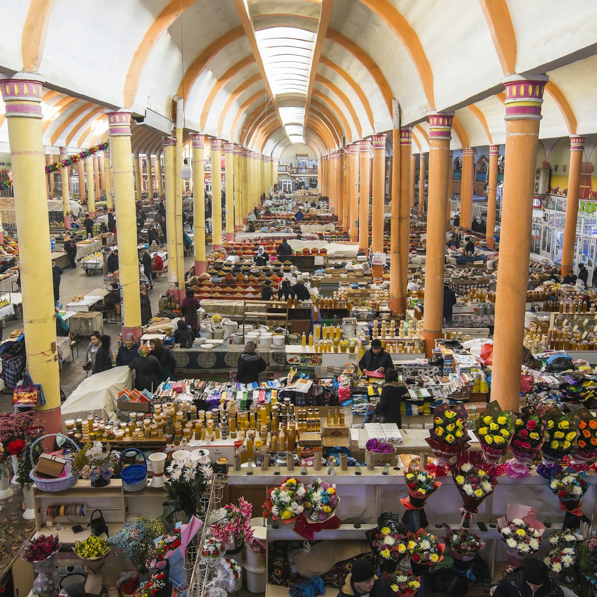 The interior of Panjshanbe market in Khujand, Tajikstan.