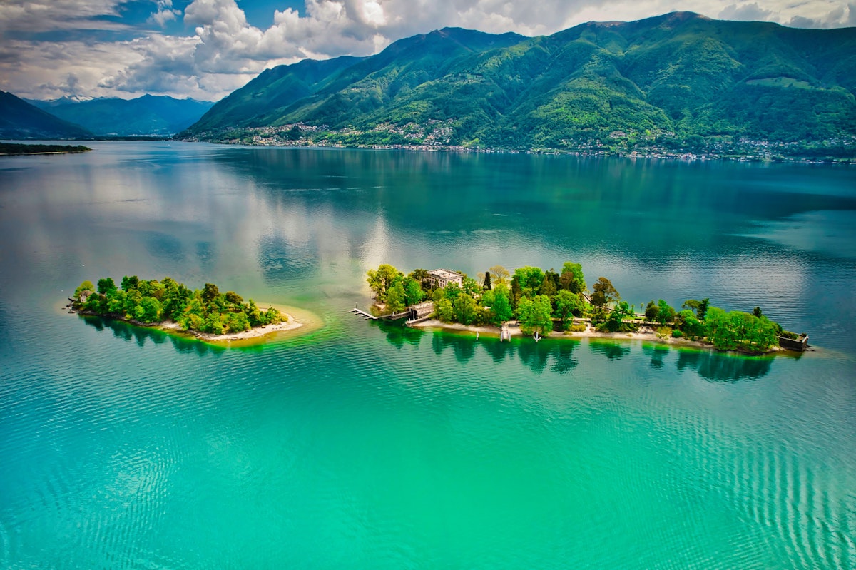 An aerial view of the Isole di Brissago in Ticino, Switzerland.