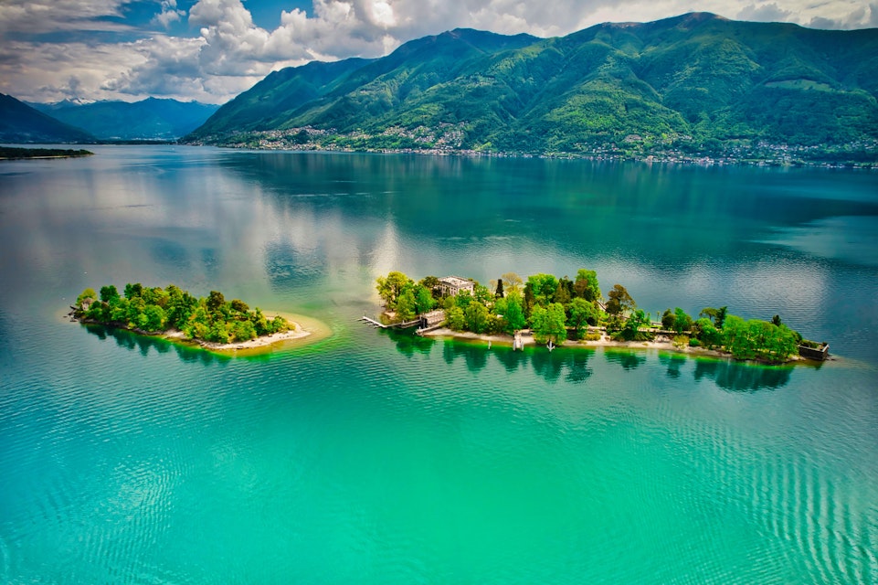 An aerial view of the Isole di Brissago in Ticino, Switzerland.