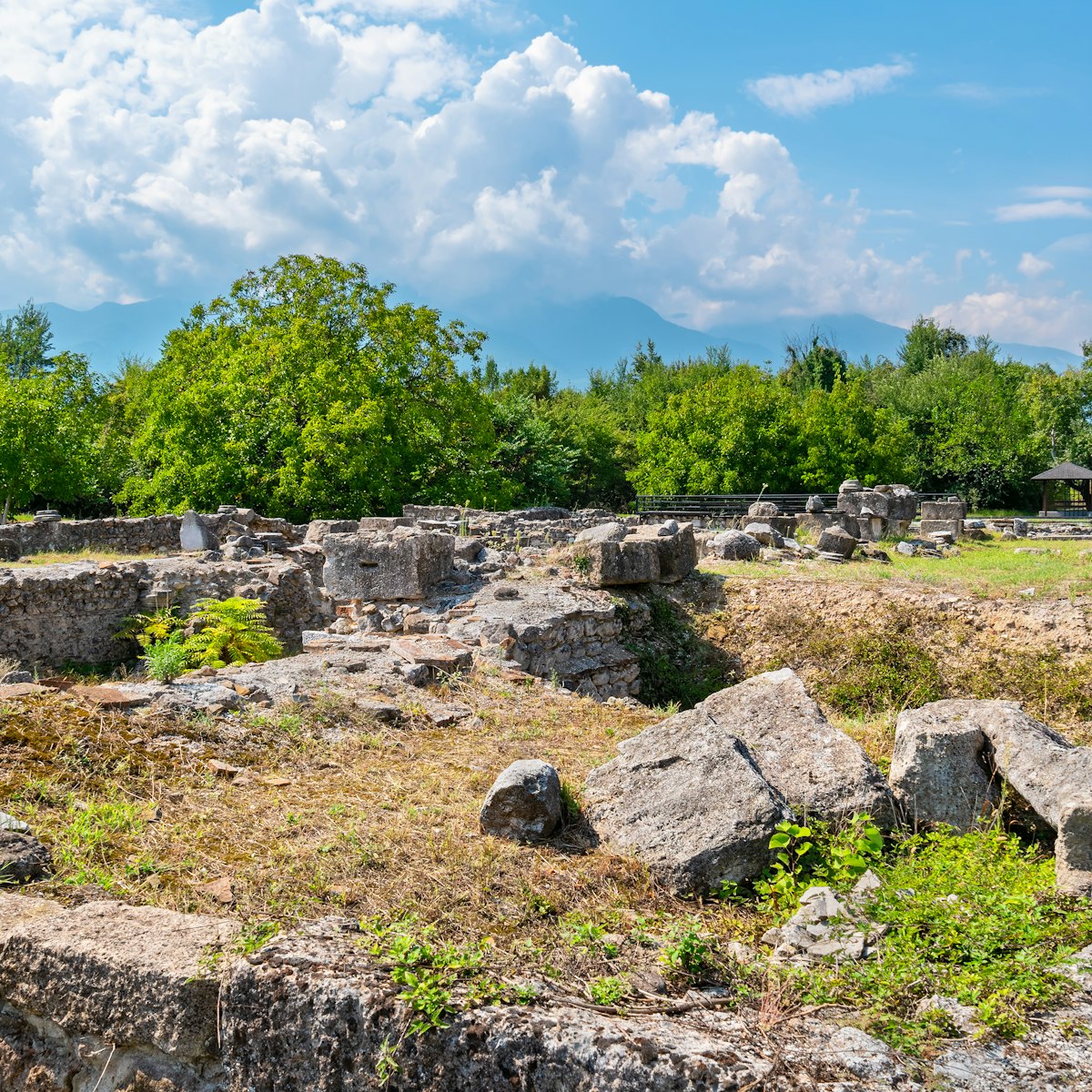 Ruins of Episcopal Basilica at the Archaeological Park of Dion. 