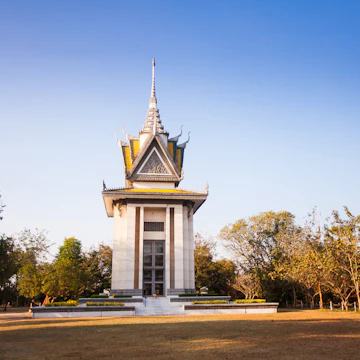Skull Pagoda at The Killing Fields of Choeung Ek in Phnom Penh, Cambodia.