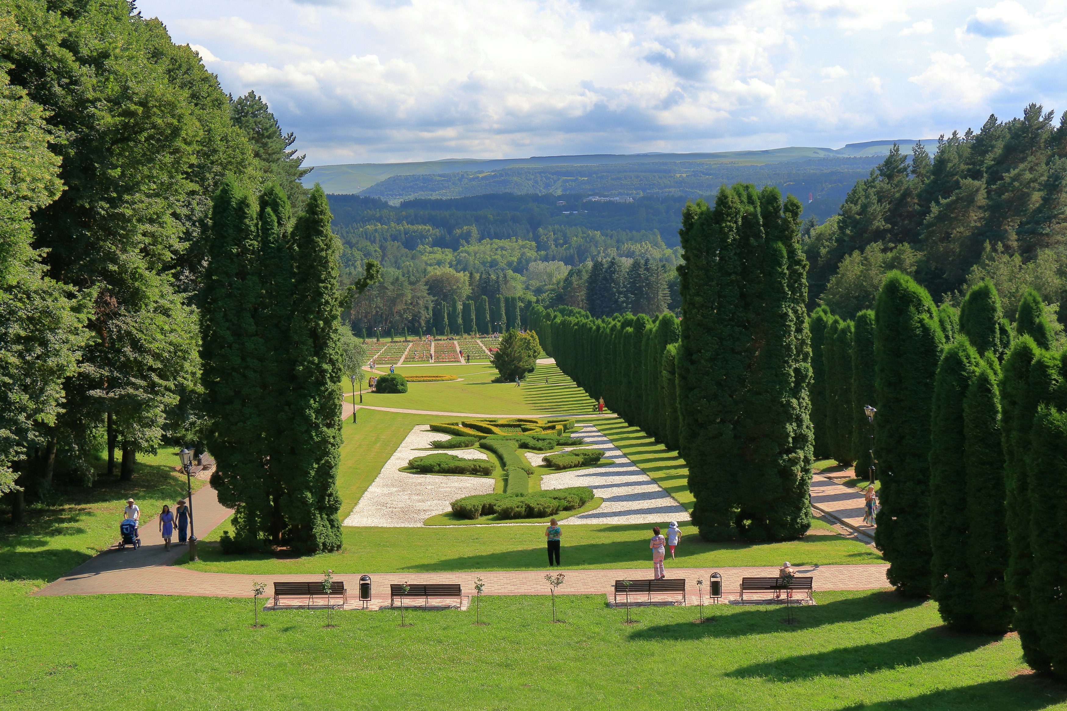View of the Rose Valley in the evening in Kurortny Park in Kislovodsk.